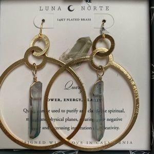 14 Kt plated brass quartz drop/hoop earring
